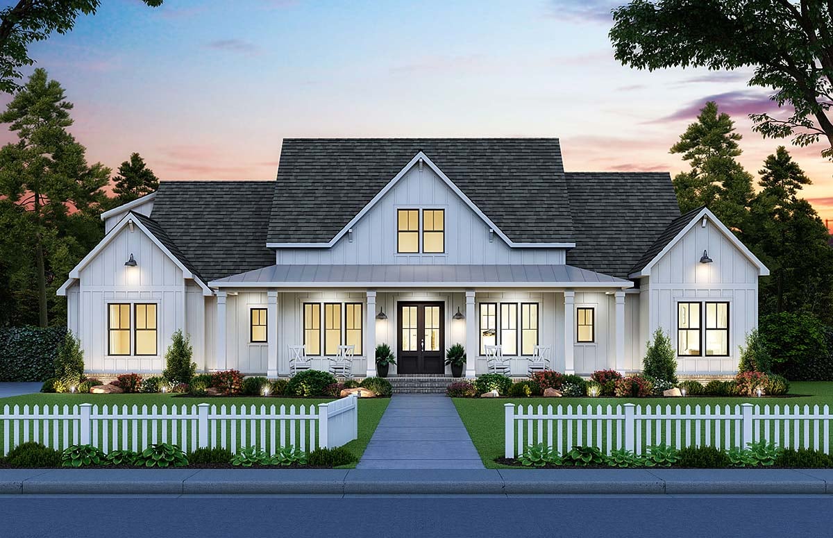 Country, Farmhouse Plan with 2508 Sq. Ft., 4 Bedrooms, 4 Bathrooms, 3 Car Garage Elevation