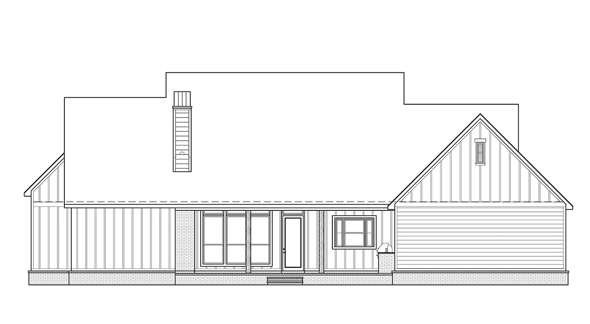Country, Farmhouse Plan with 2508 Sq. Ft., 4 Bedrooms, 4 Bathrooms, 3 Car Garage Rear Elevation