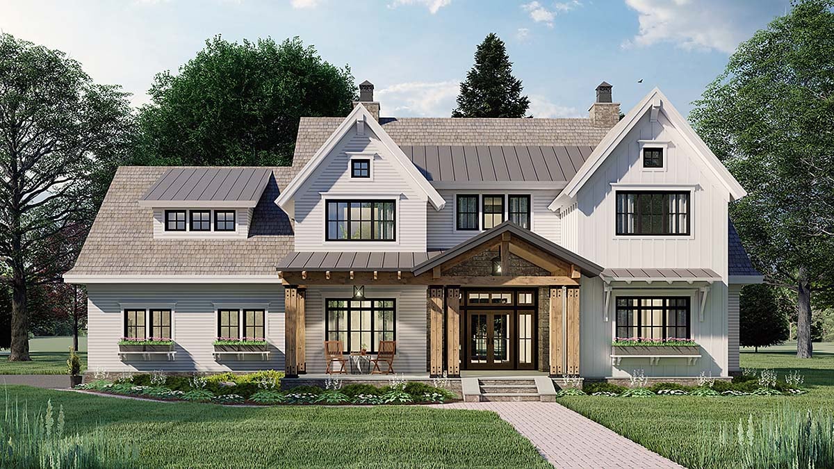 Farmhouse Plan with 2925 Sq. Ft., 4 Bedrooms, 4 Bathrooms, 2 Car Garage Elevation