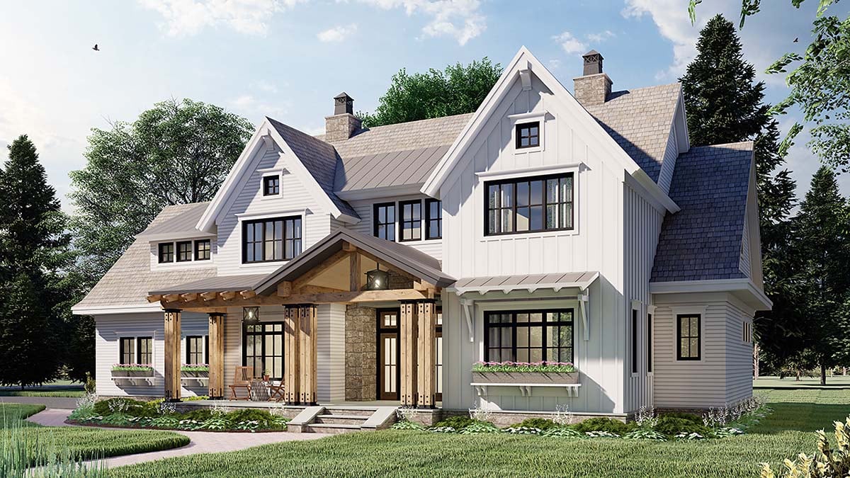 Farmhouse Plan with 2925 Sq. Ft., 4 Bedrooms, 4 Bathrooms, 2 Car Garage Picture 2
