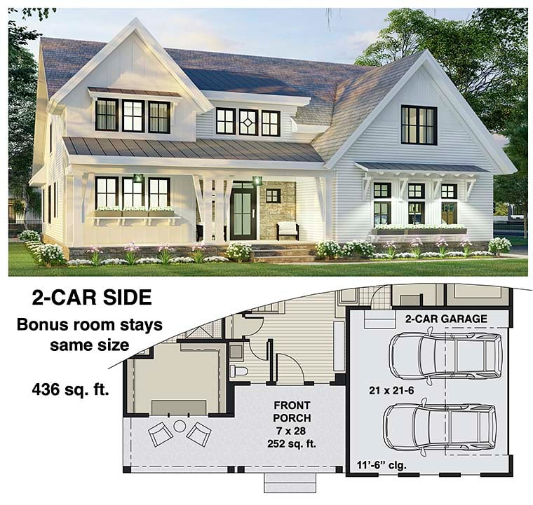 Farmhouse Plan with 2657 Sq. Ft., 3 Bedrooms, 3 Bathrooms, 2 Car Garage Picture 6
