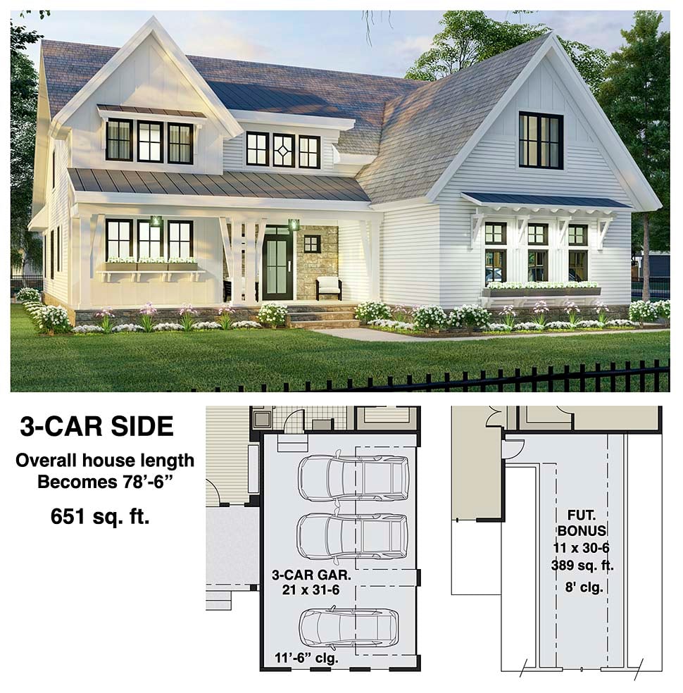 Farmhouse Plan with 2657 Sq. Ft., 3 Bedrooms, 3 Bathrooms, 2 Car Garage Picture 7