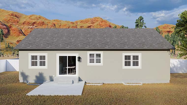 Ranch, Traditional Plan with 2560 Sq. Ft., 5 Bedrooms, 3 Bathrooms, 2 Car Garage Rear Elevation
