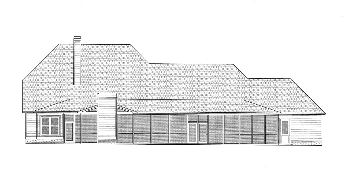 Craftsman, Farmhouse Plan with 3088 Sq. Ft., 4 Bedrooms, 4 Bathrooms, 4 Car Garage Rear Elevation