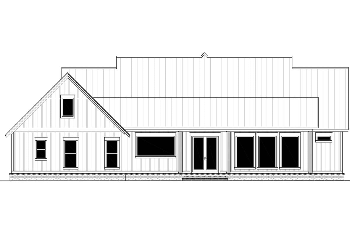 Country, Craftsman, Farmhouse Plan with 2553 Sq. Ft., 3 Bedrooms, 3 Bathrooms, 2 Car Garage Rear Elevation