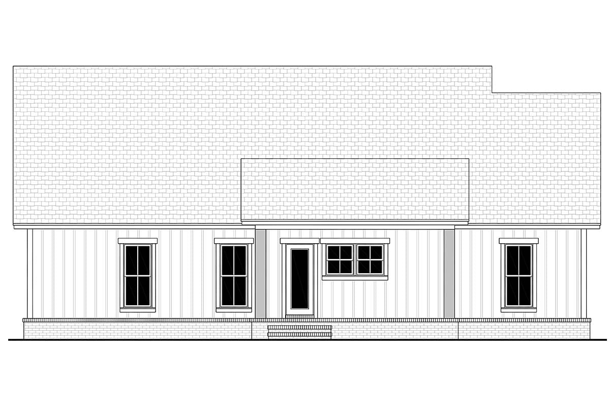 Country, Farmhouse, Southern, Traditional Plan with 1521 Sq. Ft., 3 Bedrooms, 2 Bathrooms, 2 Car Garage Rear Elevation