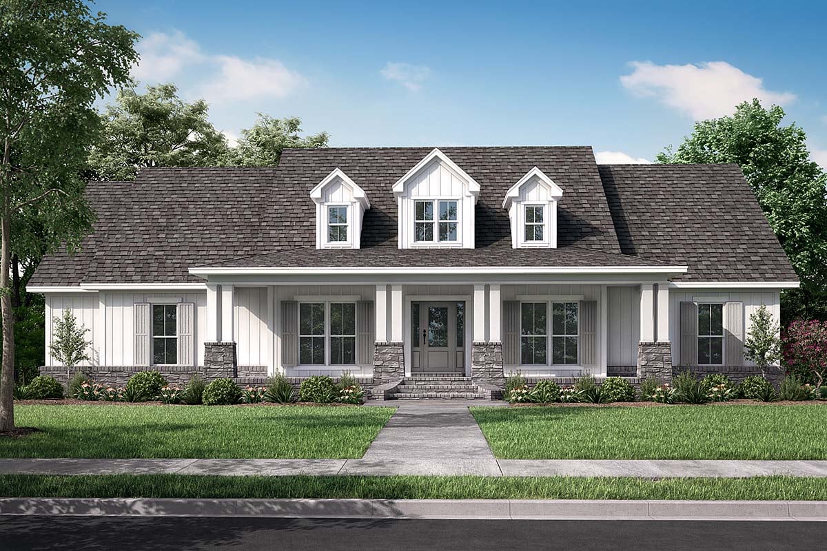 Country, Craftsman, Southern, Traditional Plan with 2420 Sq. Ft., 4 Bedrooms, 3 Bathrooms, 3 Car Garage Elevation