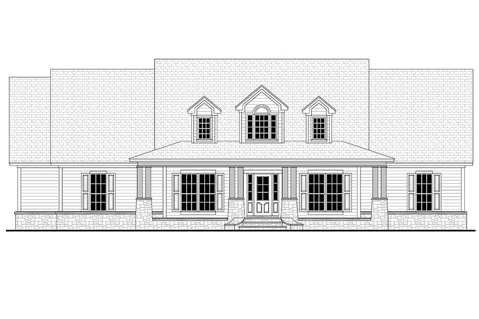 Country, Craftsman, Southern, Traditional Plan with 2420 Sq. Ft., 4 Bedrooms, 3 Bathrooms, 3 Car Garage Picture 4