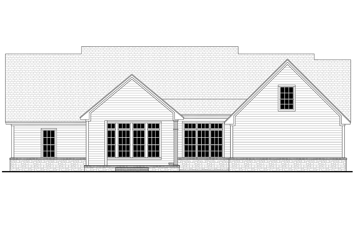 Country, Craftsman, Southern, Traditional Plan with 2420 Sq. Ft., 4 Bedrooms, 3 Bathrooms, 3 Car Garage Rear Elevation