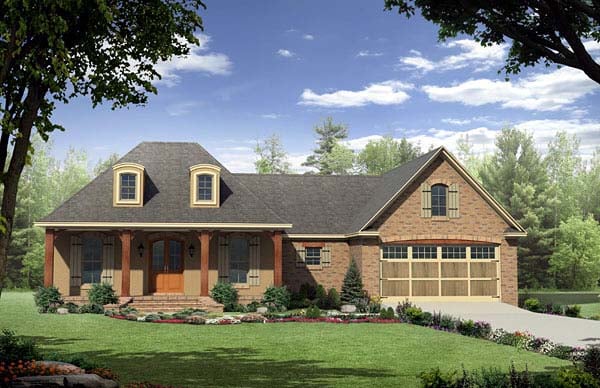 Country, European, French Country Plan with 1863 Sq. Ft., 3 Bedrooms, 2 Bathrooms, 2 Car Garage Elevation