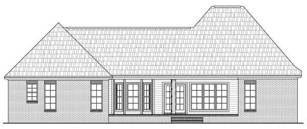 Country, European, French Country Plan with 1863 Sq. Ft., 3 Bedrooms, 2 Bathrooms, 2 Car Garage Rear Elevation