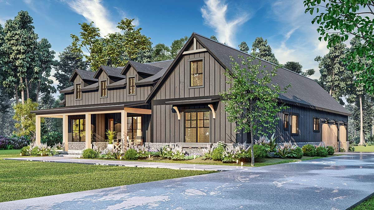 Country, Craftsman, Farmhouse Plan with 2473 Sq. Ft., 3 Bedrooms, 3 Bathrooms, 3 Car Garage Picture 2