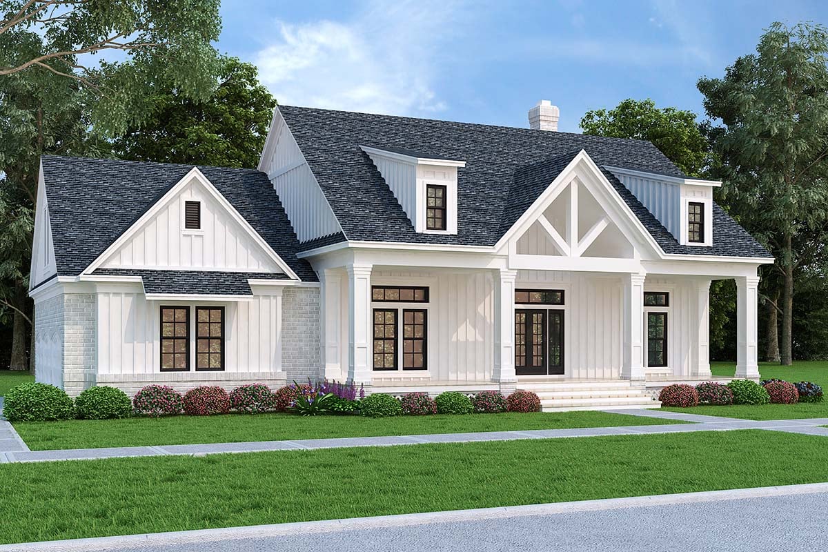 Farmhouse Plan with 1932 Sq. Ft., 3 Bedrooms, 2 Bathrooms, 3 Car Garage Picture 2