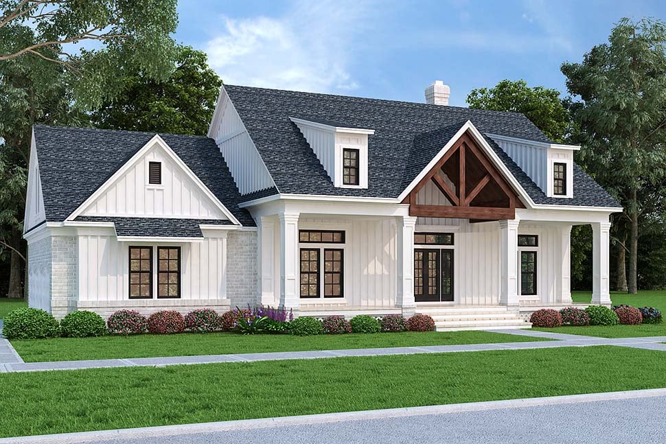 Farmhouse Plan with 1932 Sq. Ft., 3 Bedrooms, 2 Bathrooms, 3 Car Garage Picture 3