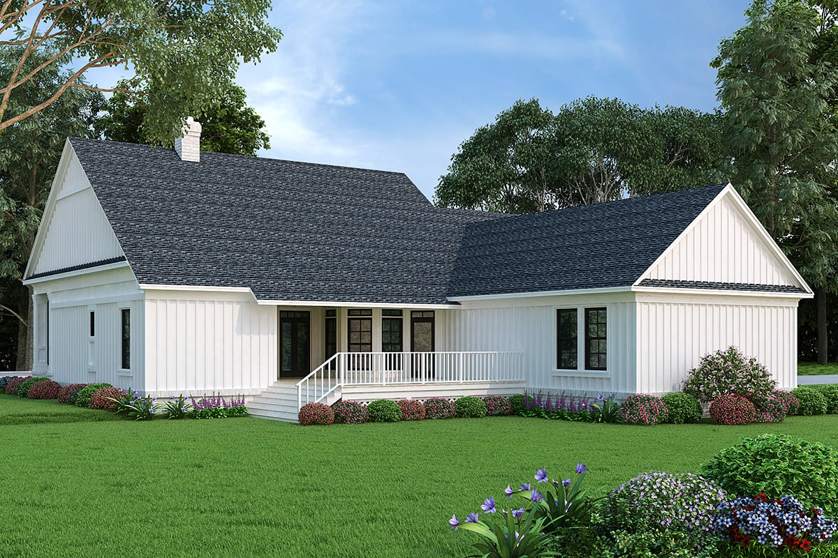 Farmhouse Plan with 1932 Sq. Ft., 3 Bedrooms, 2 Bathrooms, 3 Car Garage Rear Elevation