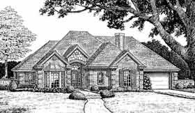 European, One-Story House Plan 98555 with 4 Beds, 3 Baths, 3 Car Garage Elevation