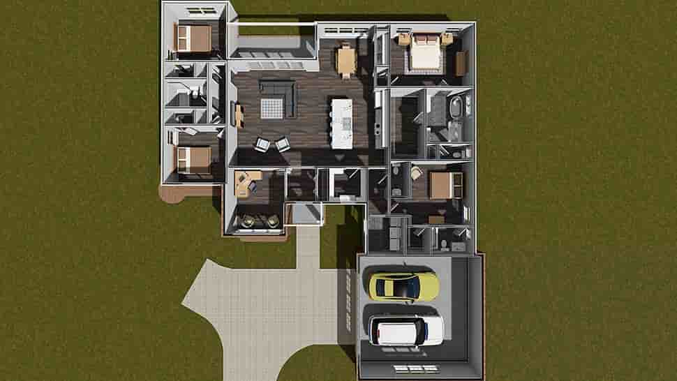 Ranch, Traditional House Plan 100608 with 4 Beds, 4 Baths, 2 Car Garage Picture 9