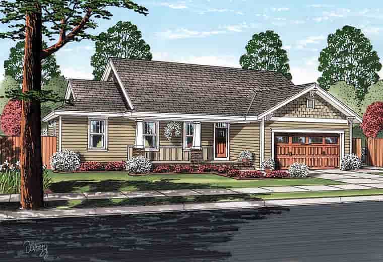 Bungalow, Craftsman House Plan 25200 with 3 Beds, 2 Baths, 2 Car Garage Picture 1