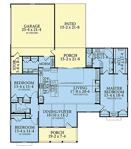 House Plan 40048 - Traditional Style with 1936 Sq Ft, 3 Bed, 2 Bath