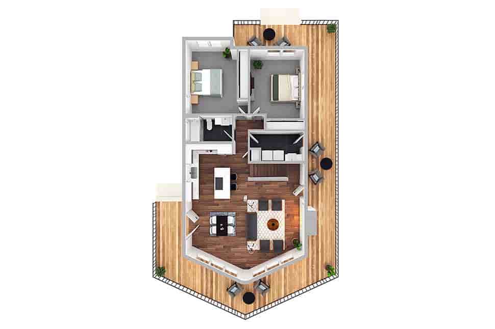 Cabin, Contemporary, Narrow Lot House Plan 41319 with 3 Beds, 2 Baths Picture 3