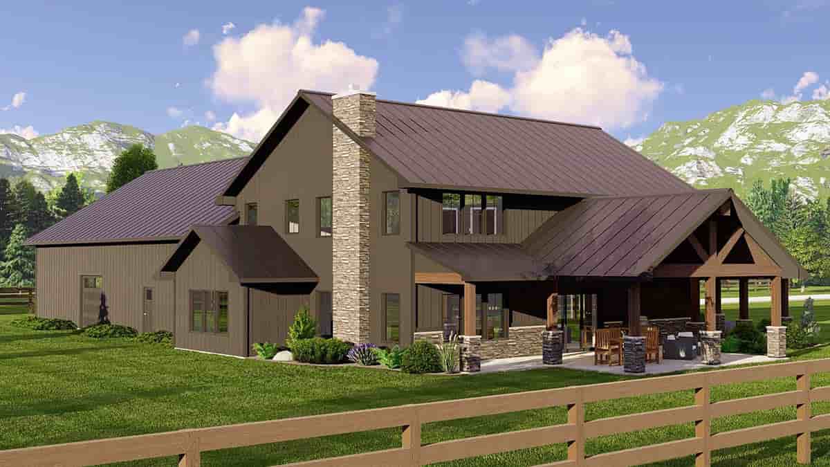 Barndominium, Country, Craftsman, Farmhouse House Plan 41807 with 3 Beds, 4 Baths, 4 Car Garage Picture 2