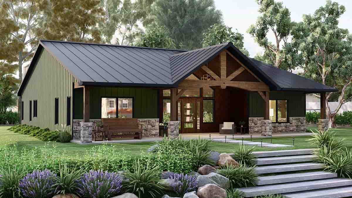 Barndominium, Bungalow, Craftsman House Plan 41841 with 3 Beds, 2 Baths Picture 2