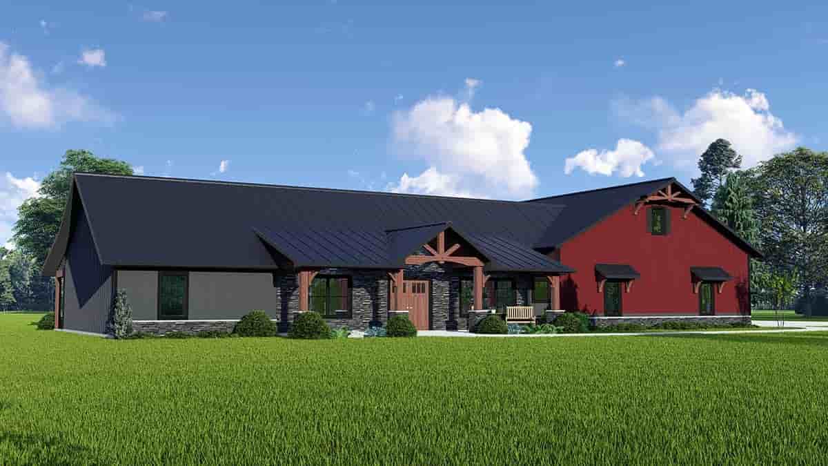 Barndominium, Country, Craftsman, Farmhouse, Ranch House Plan 41844 with 3 Beds, 3 Baths, 5 Car Garage Picture 2