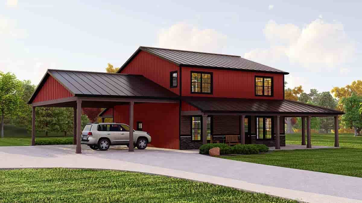 Barndominium, Country House Plan 41874 with 3 Beds, 3 Baths, 2 Car Garage Picture 2
