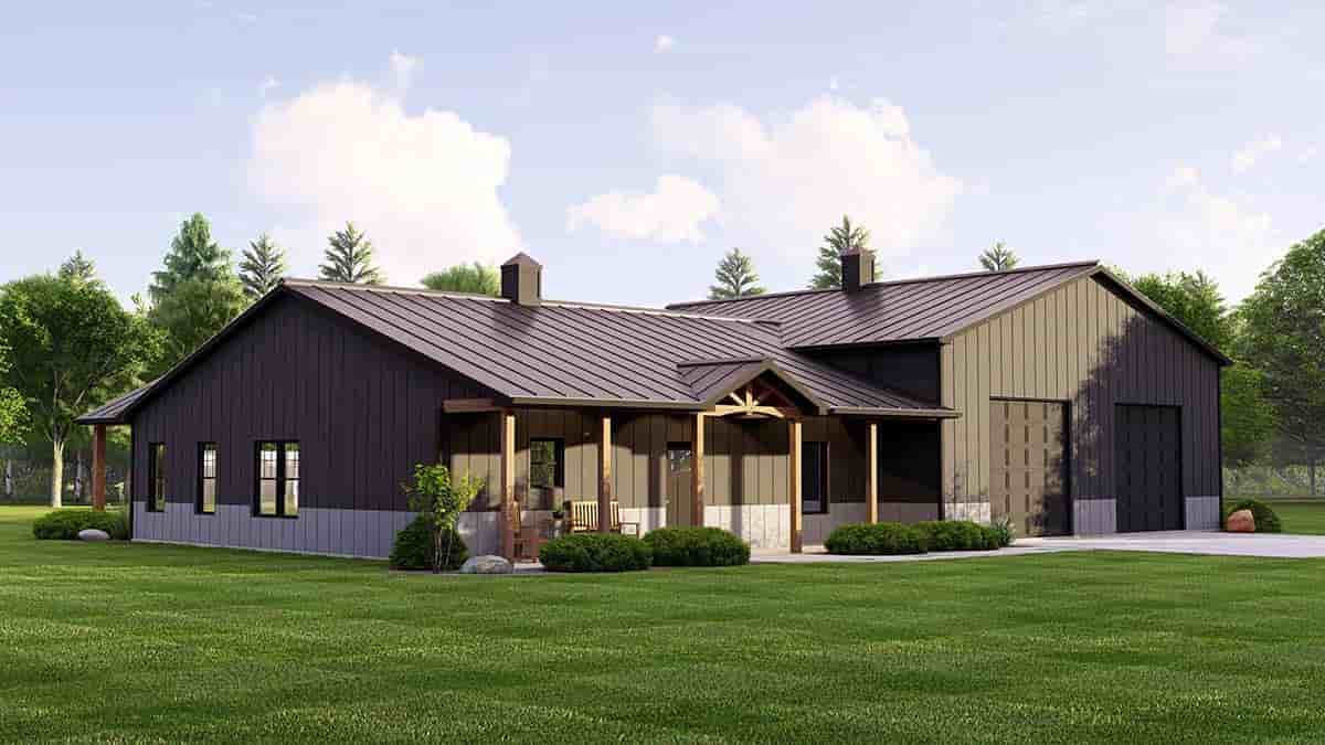 Barndominium House Plan 41887 with 2 Beds, 2 Baths, 2 Car Garage Picture 2