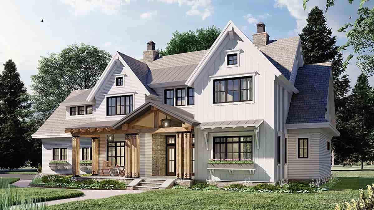 Farmhouse House Plan 41901 with 4 Beds, 4 Baths, 2 Car Garage Picture 1