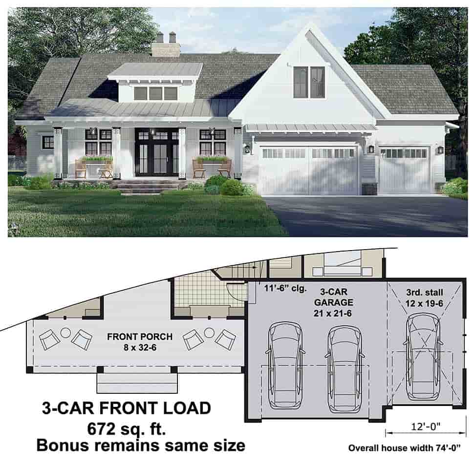Farmhouse House Plan 41909 with 3 Beds, 2 Baths, 2 Car Garage Picture 6