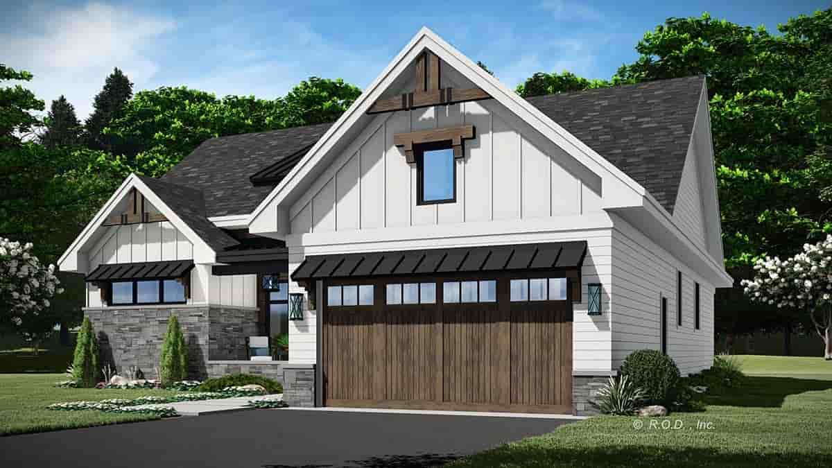 Contemporary, Farmhouse House Plan 41931 with 2 Beds, 2 Baths, 2 Car Garage Picture 1