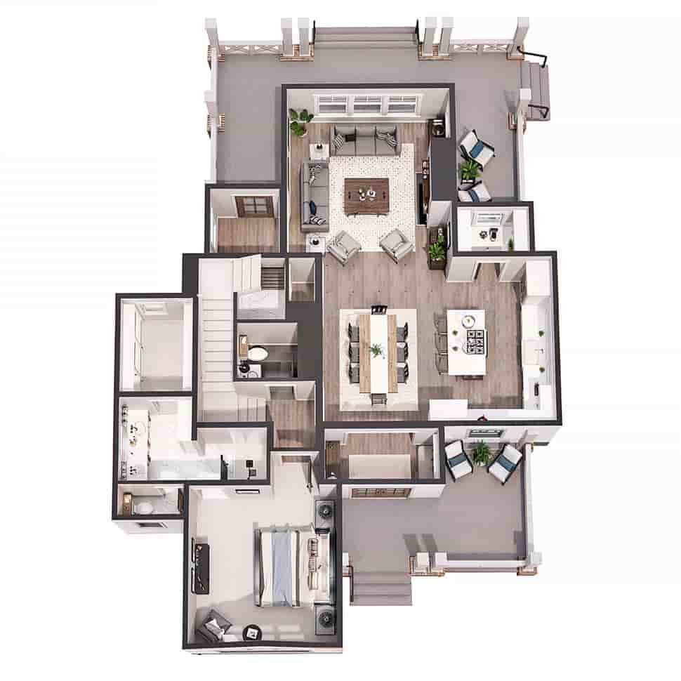 Cottage, Country, Farmhouse House Plan 41969 with 3 Beds, 4 Baths Picture 3