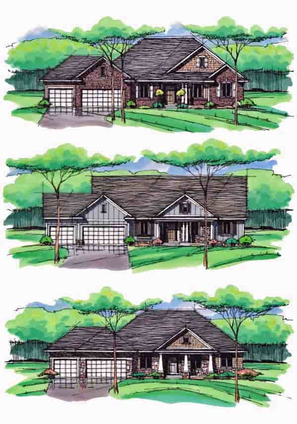 Cottage, Country, Craftsman, European, Ranch, Traditional House Plan 42557 with 3 Beds, 2 Baths, 3 Car Garage Picture 1