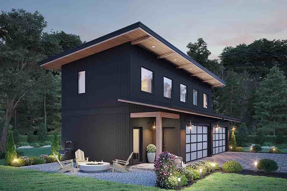 Contemporary, Modern Garage-Living Plan 42965 with 2 Beds, 2 Baths, 4 Car Garage Picture 4