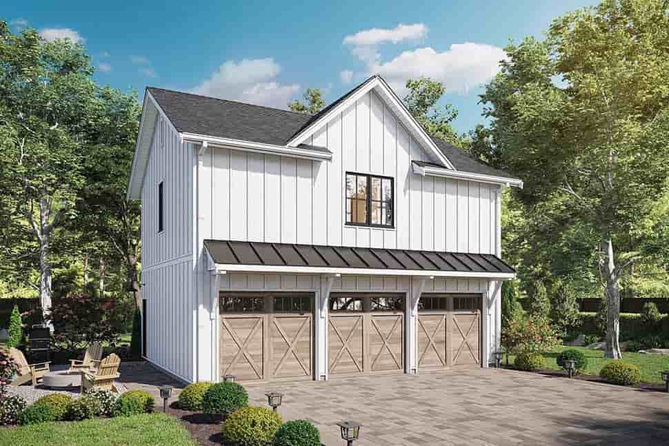 Cottage, Country, Farmhouse, Traditional Garage-Living Plan 42966 with 2 Beds, 2 Baths, 3 Car Garage Picture 4
