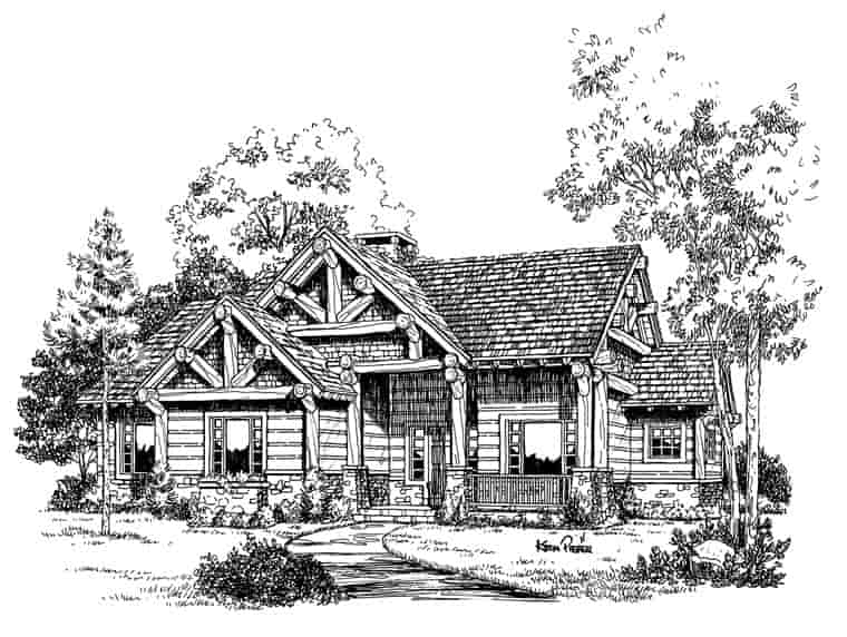 Cabin, Craftsman, Log House Plan 43214 with 3 Beds, 2 Baths Picture 4