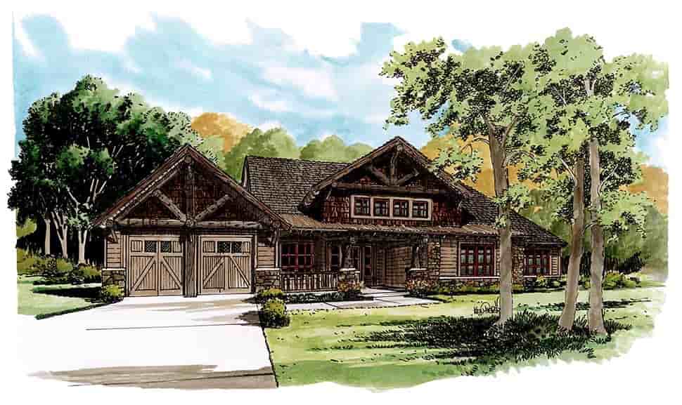 Bungalow, Cabin, Craftsman, Log House Plan 43256 with 3 Beds, 2 Baths, 2 Car Garage Picture 1
