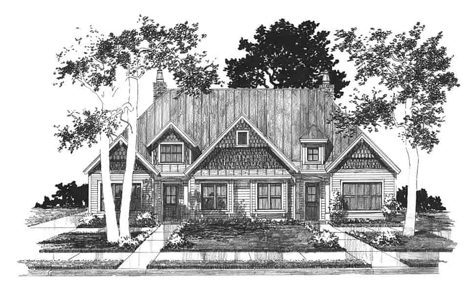 Craftsman, Farmhouse, Traditional Multi-Family Plan 43264 with 4 Beds, 4 Baths Picture 2