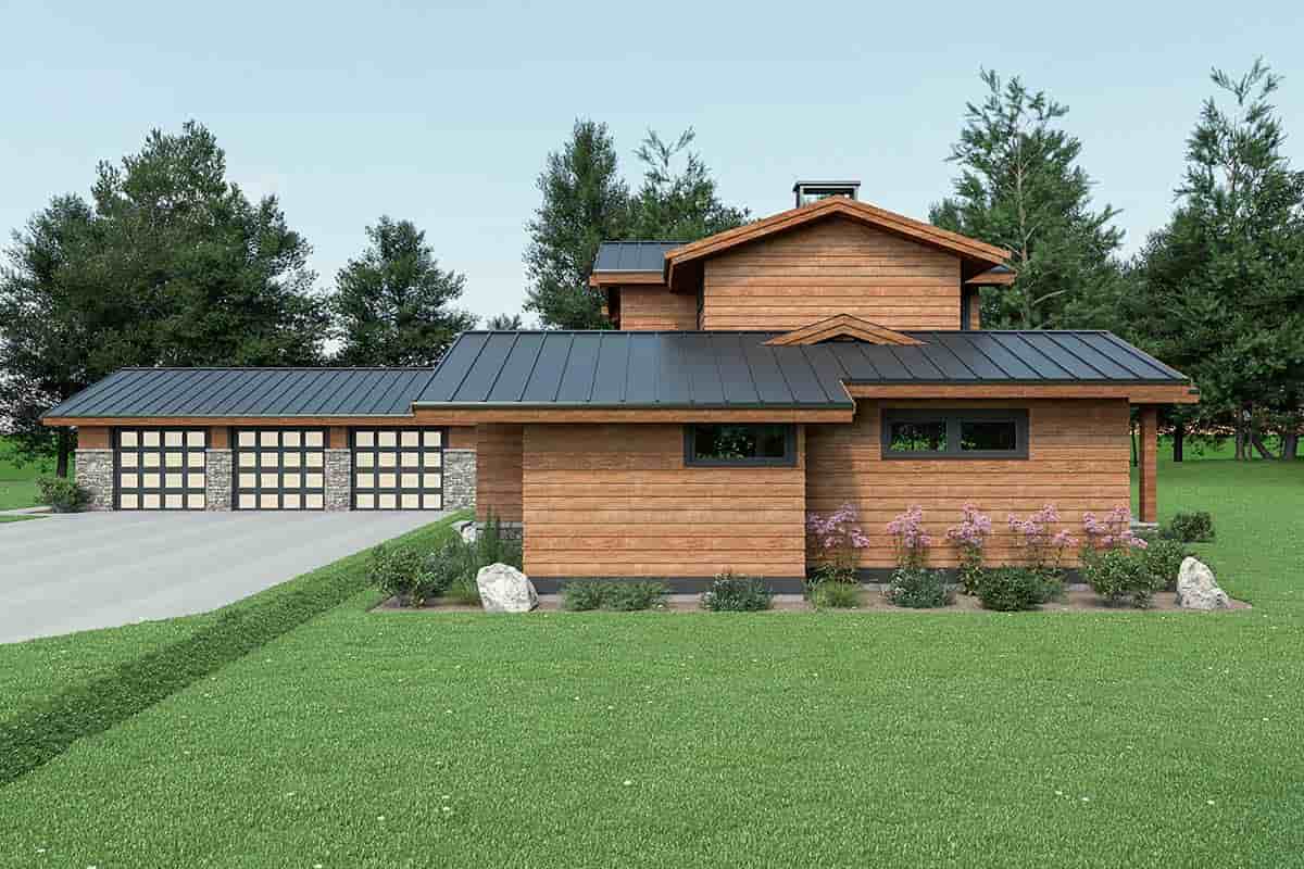 Contemporary House Plan 43610 with 3 Beds, 3 Baths, 3 Car Garage Picture 1