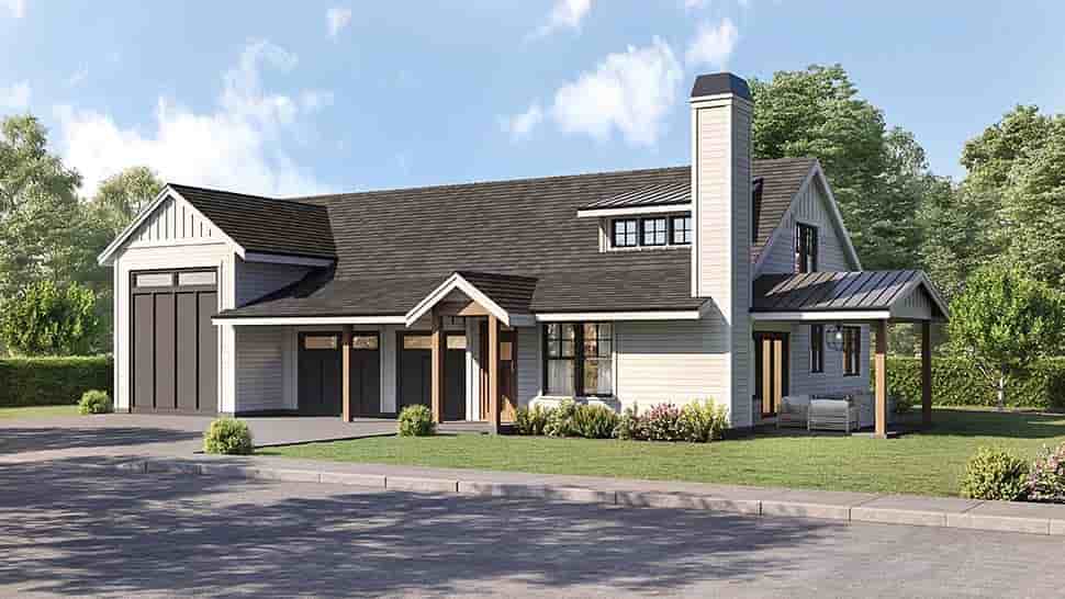 Barndominium, Country, Farmhouse Garage-Living Plan 43689 with 1 Beds, 2 Baths, 3 Car Garage Picture 3