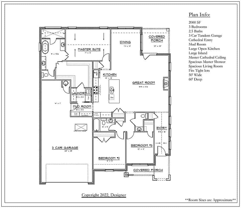 Cottage, Tudor House Plan 43802 with 3 Beds, 3 Baths, 3 Car Garage Picture 2
