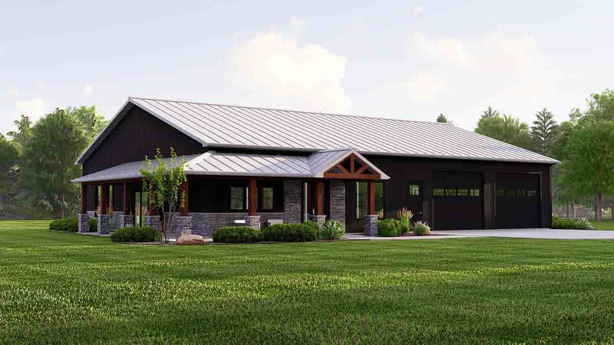Barndominium, Country House Plan 43900 with 1 Beds, 3 Baths, 2 Car Garage Picture 2