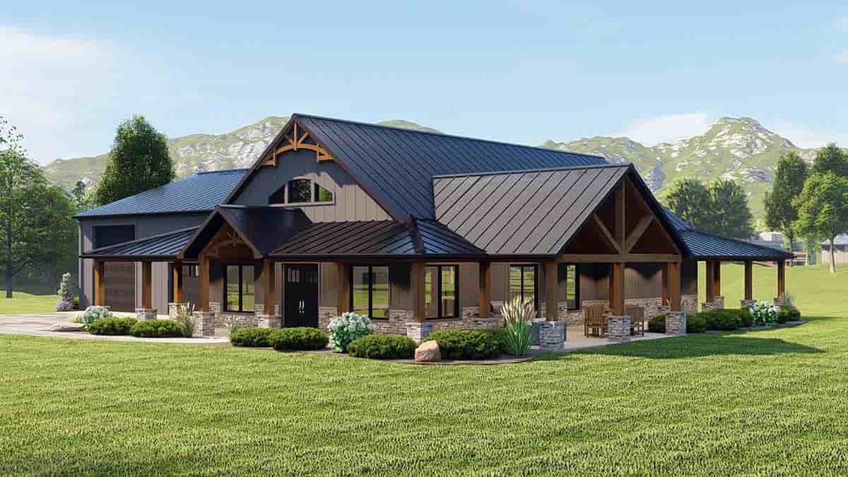 Barndominium, Country House Plan 43937 with 3 Beds, 3 Baths, 2 Car Garage Picture 1