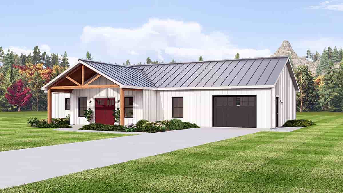 Country, Prairie, Traditional House Plan 43998 with 2 Beds, 2 Baths, 1 Car Garage Picture 1
