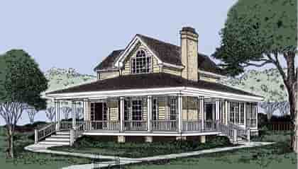 Country, Farmhouse, Narrow Lot, Southern House Plan 45621 with 3 Beds, 3 Baths Picture 1
