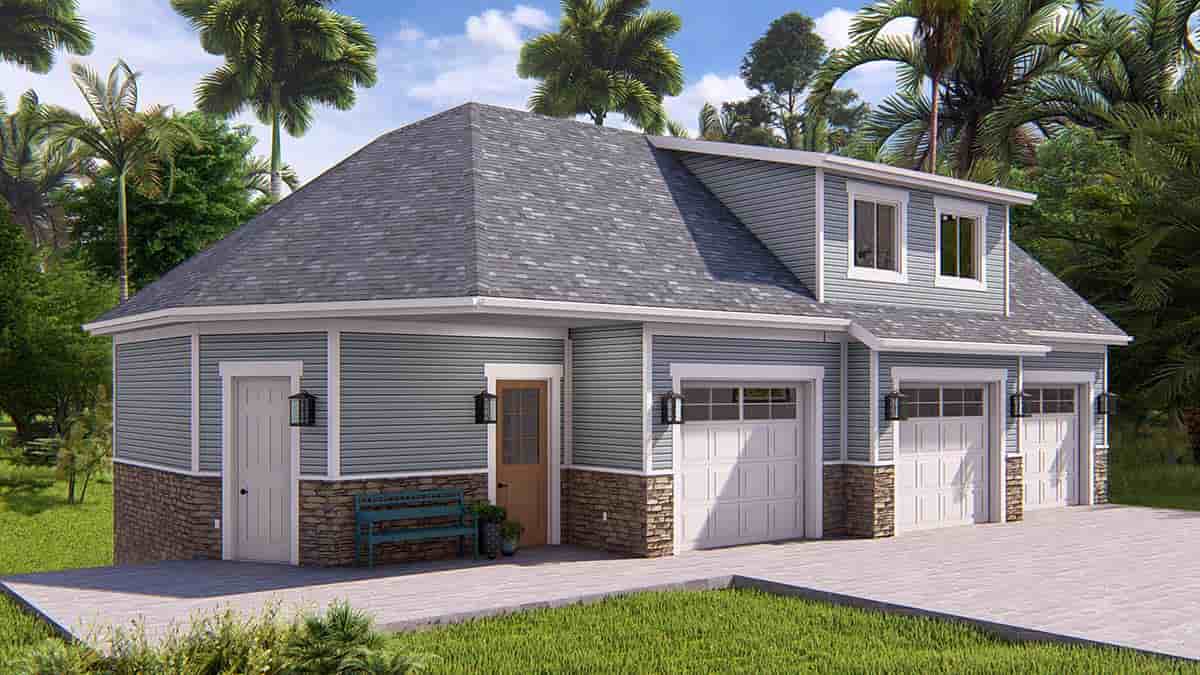 Craftsman, Traditional Garage-Living Plan 50563 with 1 Beds, 1 Baths, 3 Car Garage Picture 2