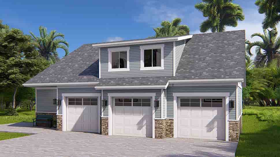 Craftsman, Traditional Garage-Living Plan 50563 with 1 Beds, 1 Baths, 3 Car Garage Picture 3