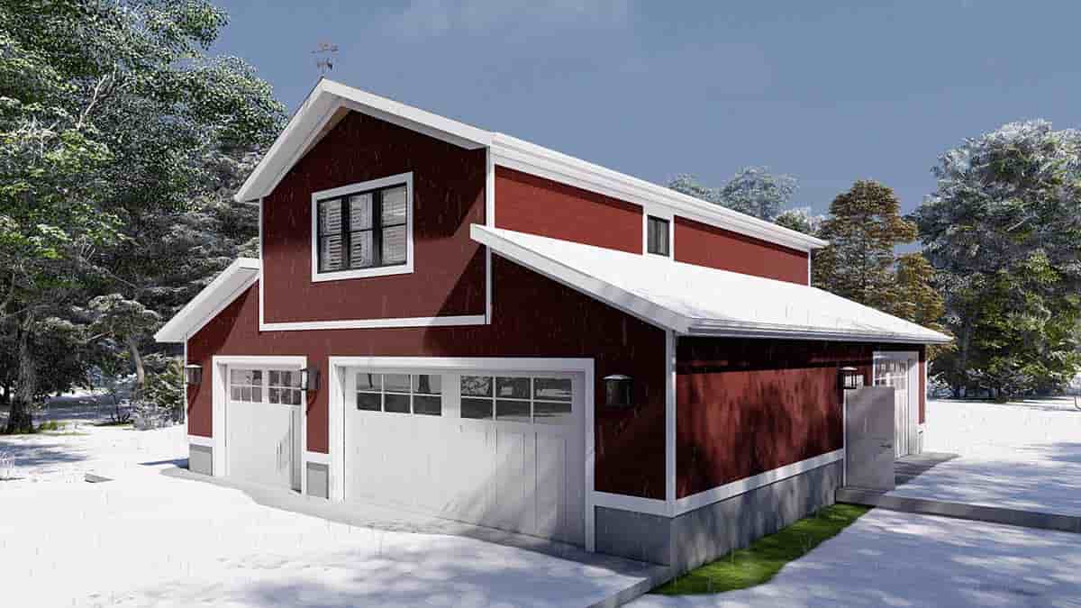 Barndominium, Country, Farmhouse Garage-Living Plan 50592 with 1 Beds, 2 Baths, 4 Car Garage Picture 1