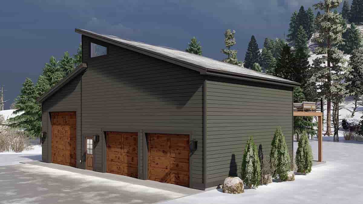 Contemporary, Modern Garage-Living Plan 50593 with 1 Beds, 2 Baths, 3 Car Garage Picture 1